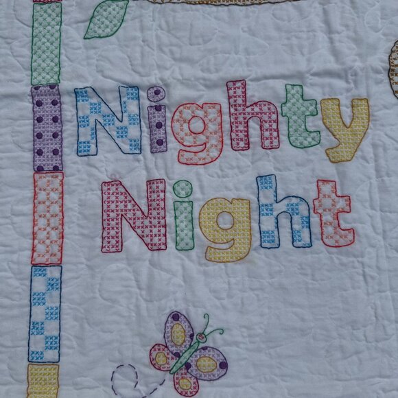 Handmade Cross Stitch Baby Crib Quilt “Owl & Friends “ by Jack Dempsey Completed - Picture 6 of 7